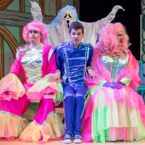 Kevin Dewsbury and Ethan Holmes as The Ugly Sisters with Dan Ellis as Buttons in Cinderella